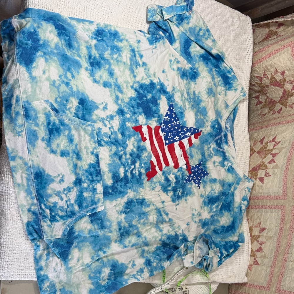 Woman Within Blue and White Tie-Dye Tank